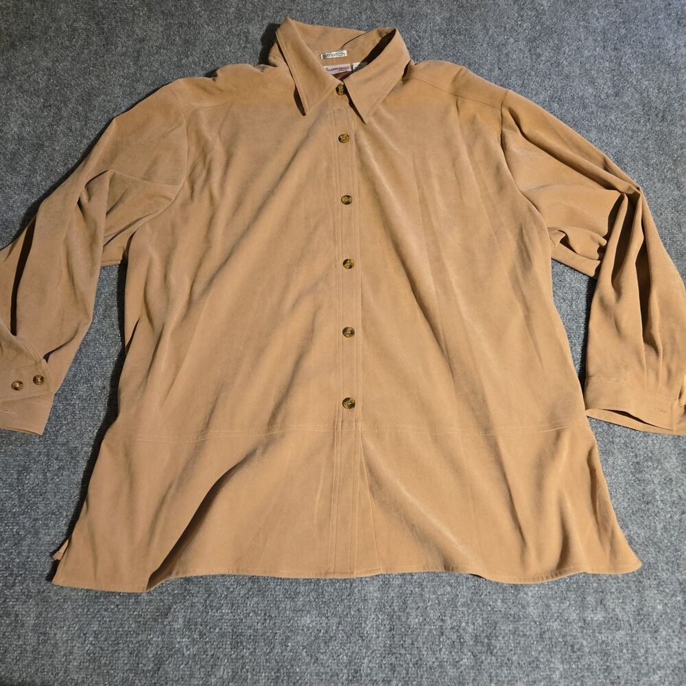 Joanna Plus Shirt Women's 3X Tan Stretch Long Sleeve Button Up Side Slits